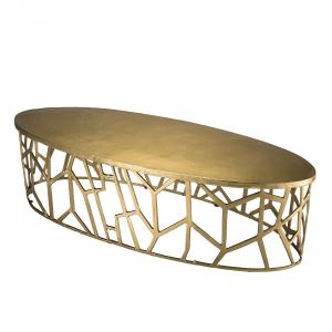 Table basse ovale pietement graphique aluminium doré L150