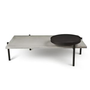 Table basse pivotante en béton gris et acier noir - 136x80c…