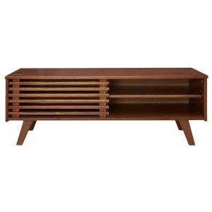 Table basse porte coulissante en bois massif, coloris châta…