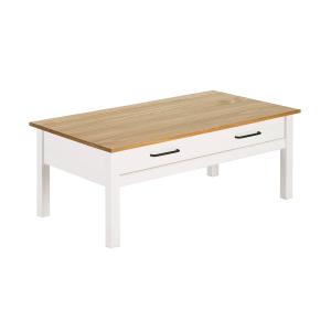 Table  basse rectangulaire 1 tiroir bois ciré et blanc