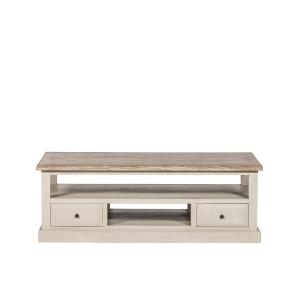 Table basse rectangulaire 4 tiroirs 2 niches crème