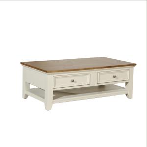 Table basse rectangulaire double plateau 4 tiroirs blanche