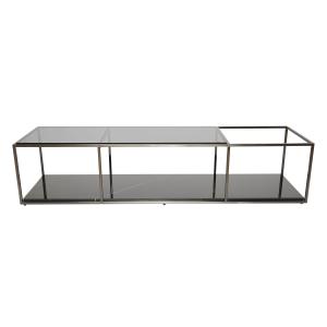 Table basse rectangulaire en verre et marbre noir - L140 cm