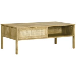Table basse rectangulaire tiroir portes cannage bois naturel