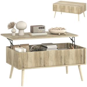 Table basse relevable 2 compartiments cachés MDF chêne