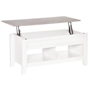 Table basse relevable avec étagères bois blanc