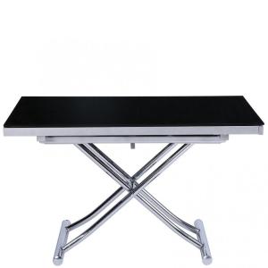 Table basse relevable et extensible en verre noir 120x74 cm