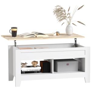 Table basse relevable étagères et compartiment caché bois b…