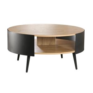 Table basse ronde 2 niveaux flancs métal noir