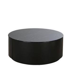 Table basse ronde 2 tiroirs effet marbre noir