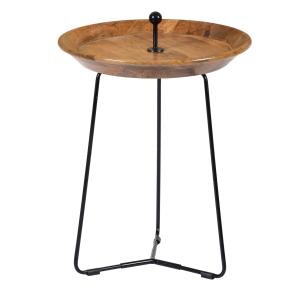 Table basse ronde D.45 cm en Manguier massif et métal noir