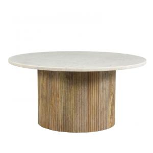 Table basse ronde D.70 cm en Marbre blanc et manguier massif