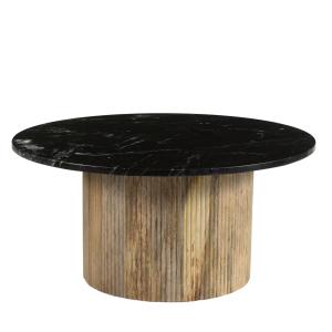 Table basse ronde D.70 cm en Marbre noir et manguier massif