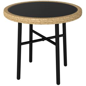 Table basse ronde de jardin résine tressée verre acier natu…