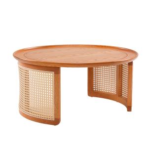Table basse ronde élégante en bois avec détails en rotin 70…