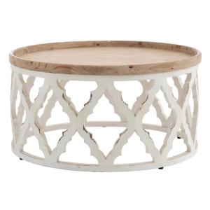 Table basse ronde en bois blanc patiné D 81