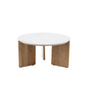 Table basse ronde en bois et en marbre D70