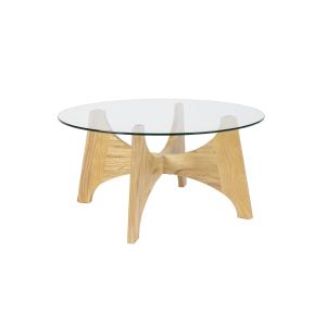 Table basse ronde en bois et verre D 80
