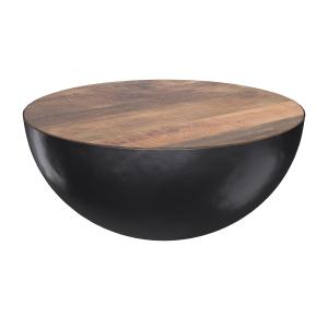 Table basse ronde en bois massif et métal D90 cm