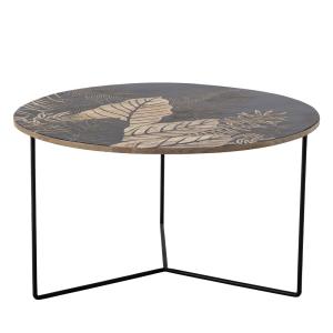 Table basse ronde en bois motif floral D80cm noir