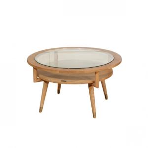 Table basse ronde en chêne massif et verre trempé teinte cl…