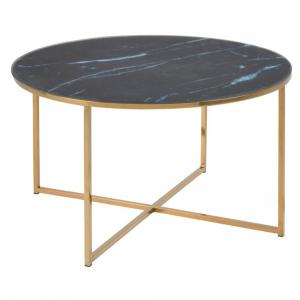 Table basse ronde en verre dépoli effet marbre 80cm noir