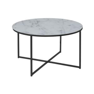 Table basse ronde en verre effet marbre blanc