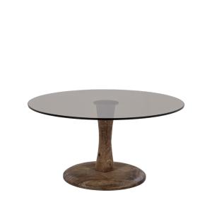 Table basse ronde en verre et bois de manguier D70cm bois f…
