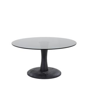 Table basse ronde en verre et bois de manguier ø70cm - Noir