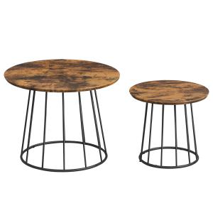 Table basse ronde lot de 2 cadre en acier marron rustique