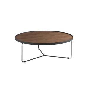 Table basse ronde noyer et acier noir
