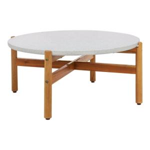 Table basse ronde Ø84,5cm en acacia plateau en terrazzo