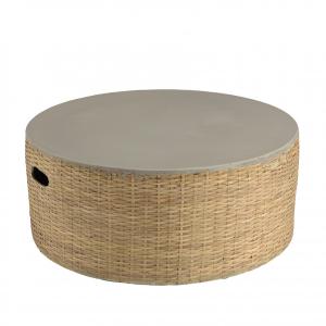 Table basse ronde plateau en béton socle en bambou naturel