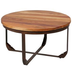 Table  basse ronde plateau en bois de recyclé et pied en ac…