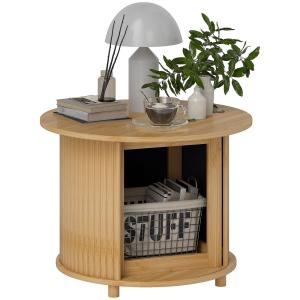 Table basse ronde porte coulissante bois naturel