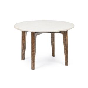 Table basse ronde vintage en manguier et marbre blanc D60