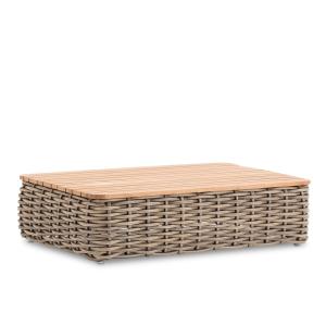 Table basse rotin synthetique et teck