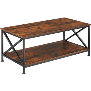 Table basse salon rectangulaire Style industriel bois foncé