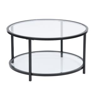 Table Basse Salon Ronde en Verre Cadre en Métal Noir 80*80*…