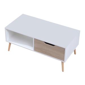 Table basse style scandinave blanche avec tiroir