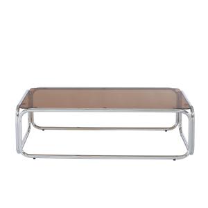 Table basse verre trempé orange foncé structure en chrome