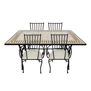 Table bistrot, 4 chaises, mosaïque, style toscan