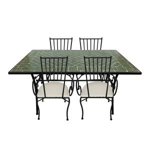 Table bistrot, 4 chaises, mosaïque, vert foncé