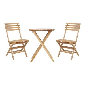 Table bistrot avec 2 chaises, 100% teak, marron