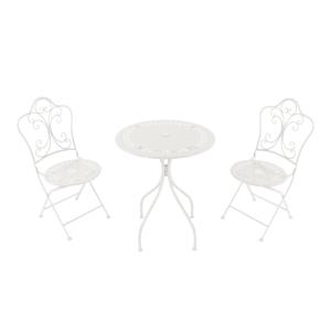 Table bistrot avec 2 chaises en métal, blanc