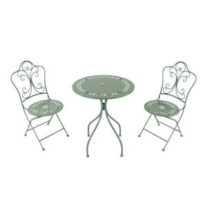 Table bistrot avec 2 chaises en métal, vert pastel