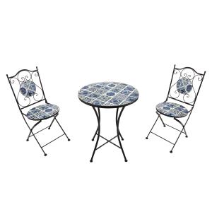 Table bistrot avec 2 chaises, mosaïque, bleu