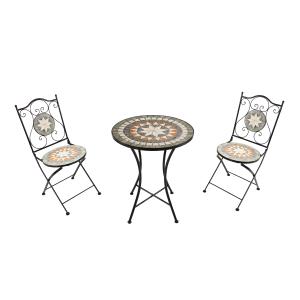 Table bistrot avec 2 chaises, mosaïque, gris/marron