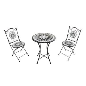 Table bistrot avec 2 chaises, mosaïque, noir/blanc