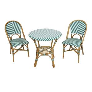 Table bistrot avec 2 chaises, rotin, vert